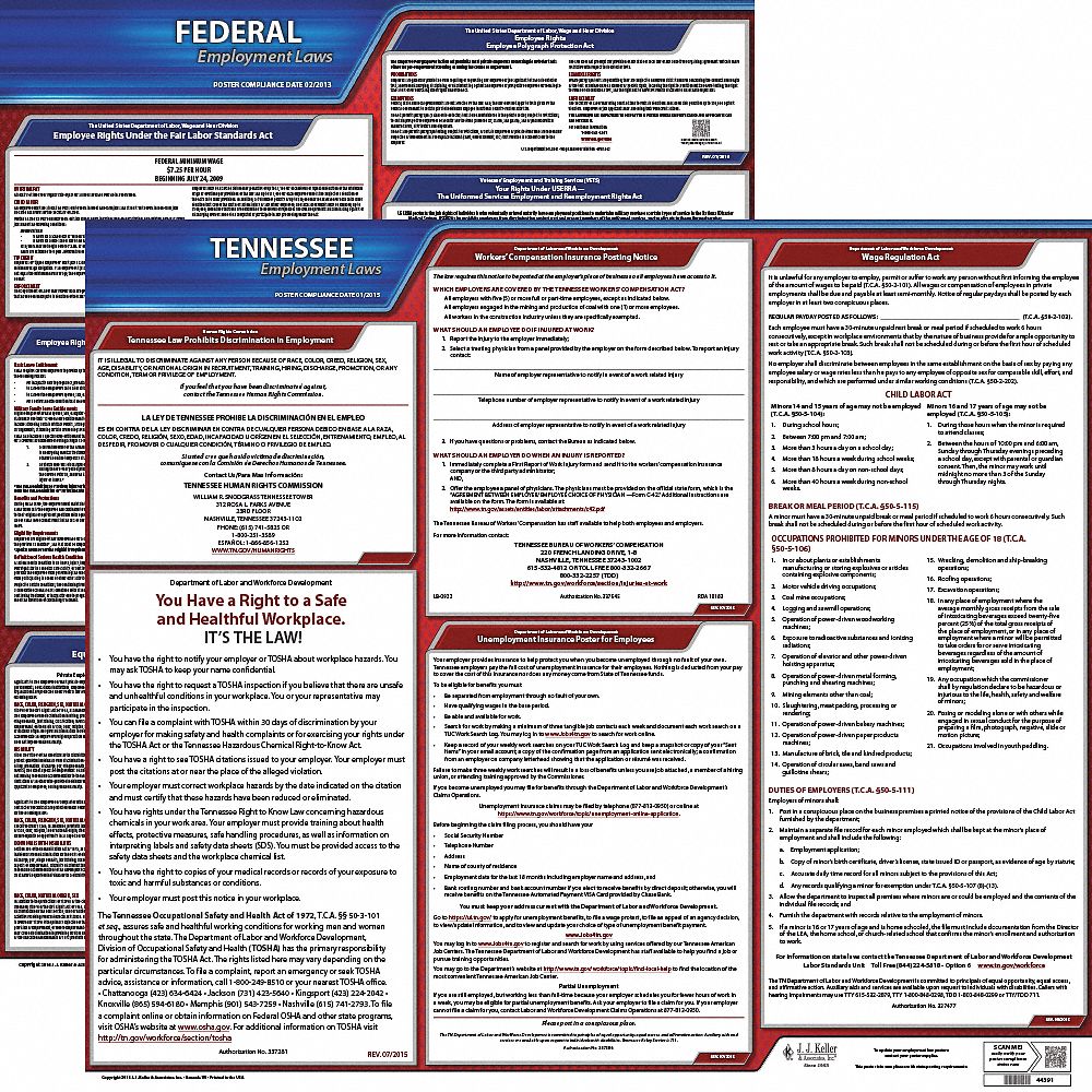 Labor Law Poster Kit: Federal and State Labor Law, TN, English, Plastic, 27 in x 27 in