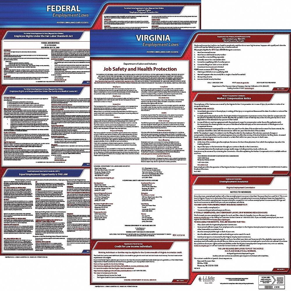 Labor Law Poster Kit: Federal and State Labor Law, VA, English, Plastic, 19 in x 27 in