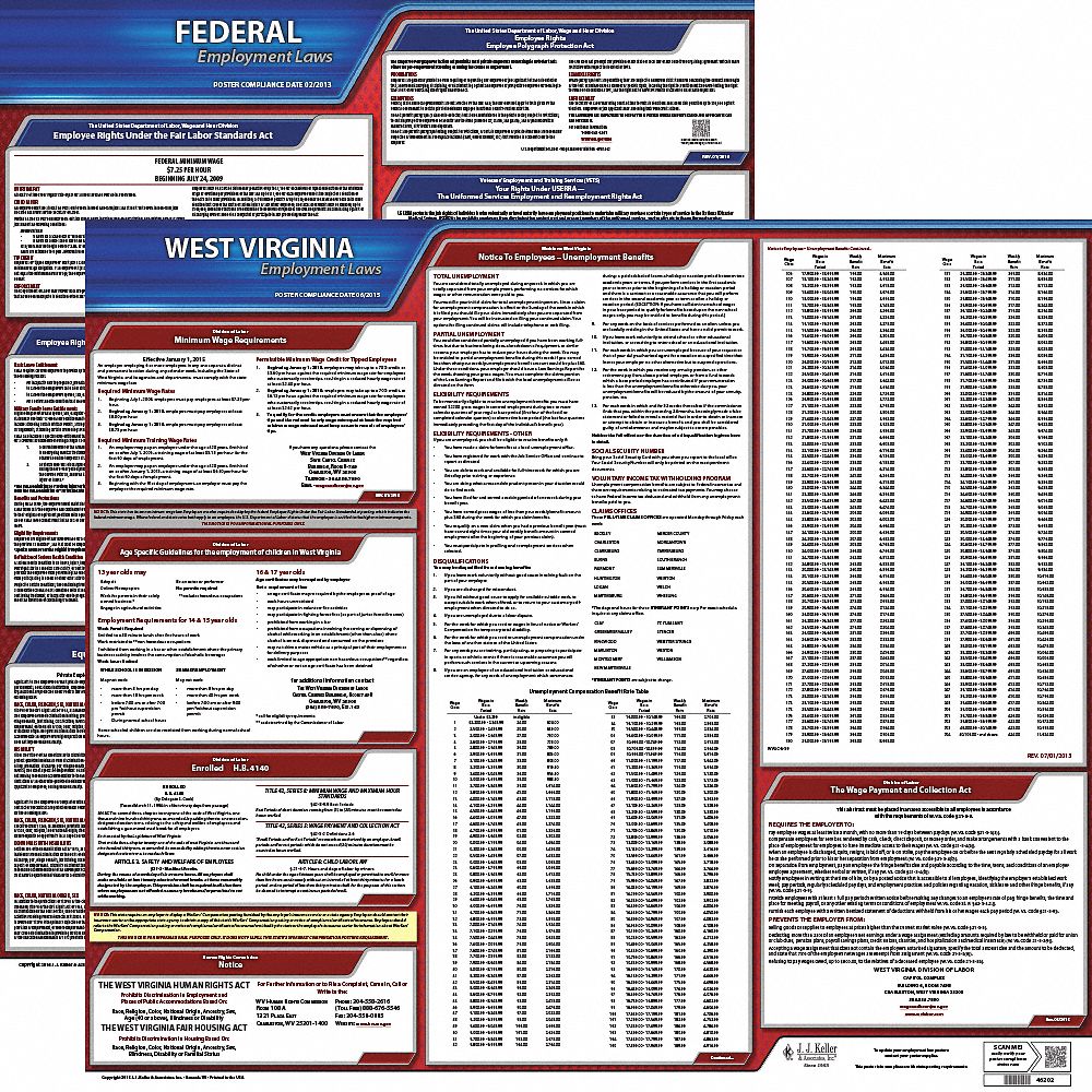 Labor Law Poster Set: WV, English, Plastic, 19 in x 27 in, FMLA, FMLA Notice Included