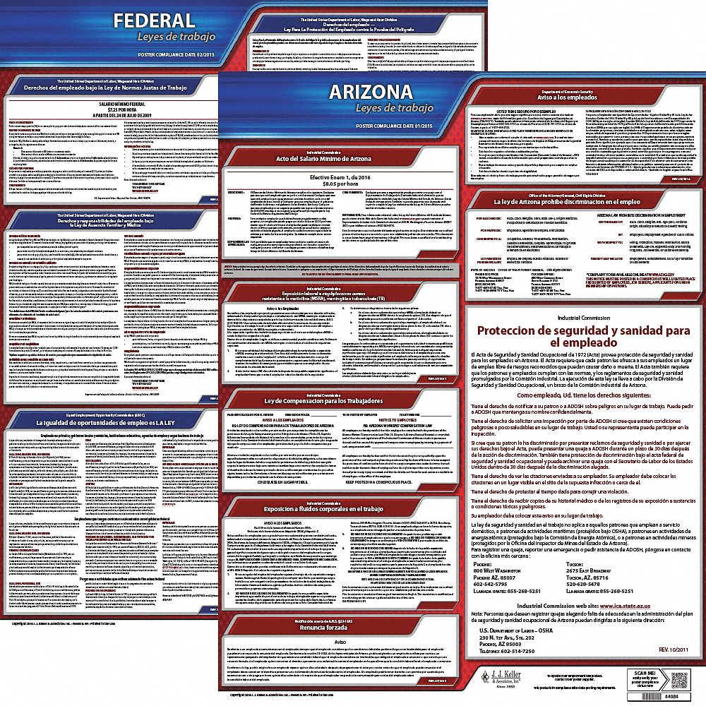 Labor Law Poster Kit: Federal and State Labor Law, AZ, Spanish, Plastic, 19 in x 27 in