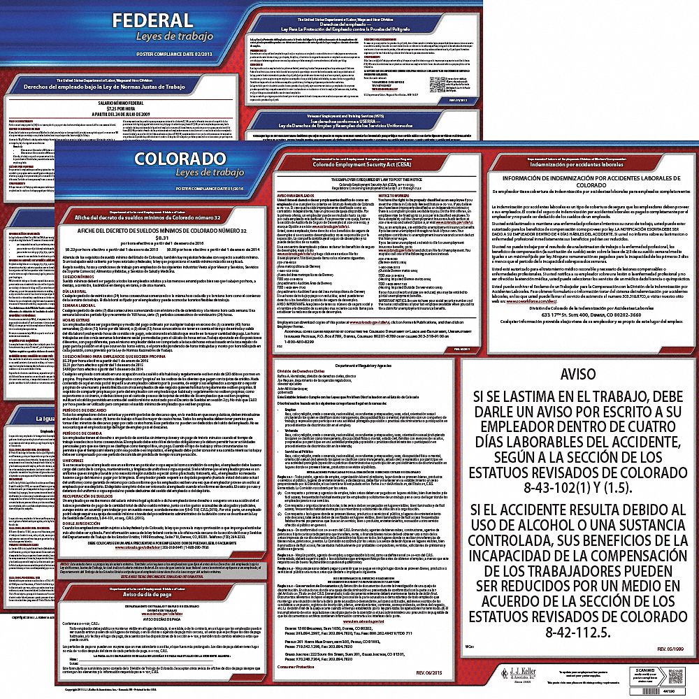 Labor Law Poster Kit: Federal and State Labor Law, CO, Spanish, Plastic, 27 in x 27 in