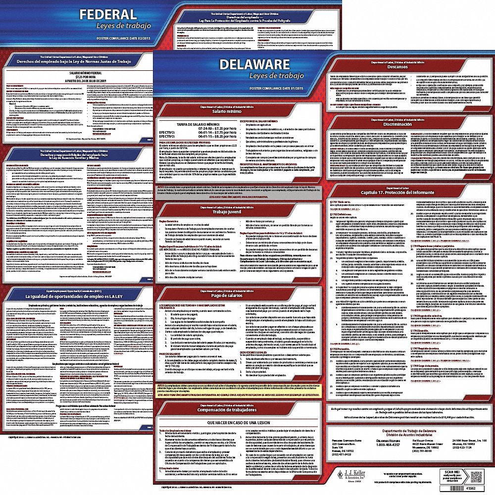 Labor Law Poster Kit: Federal and State Labor Law, DE, Spanish, Plastic, 19 in x 27 in