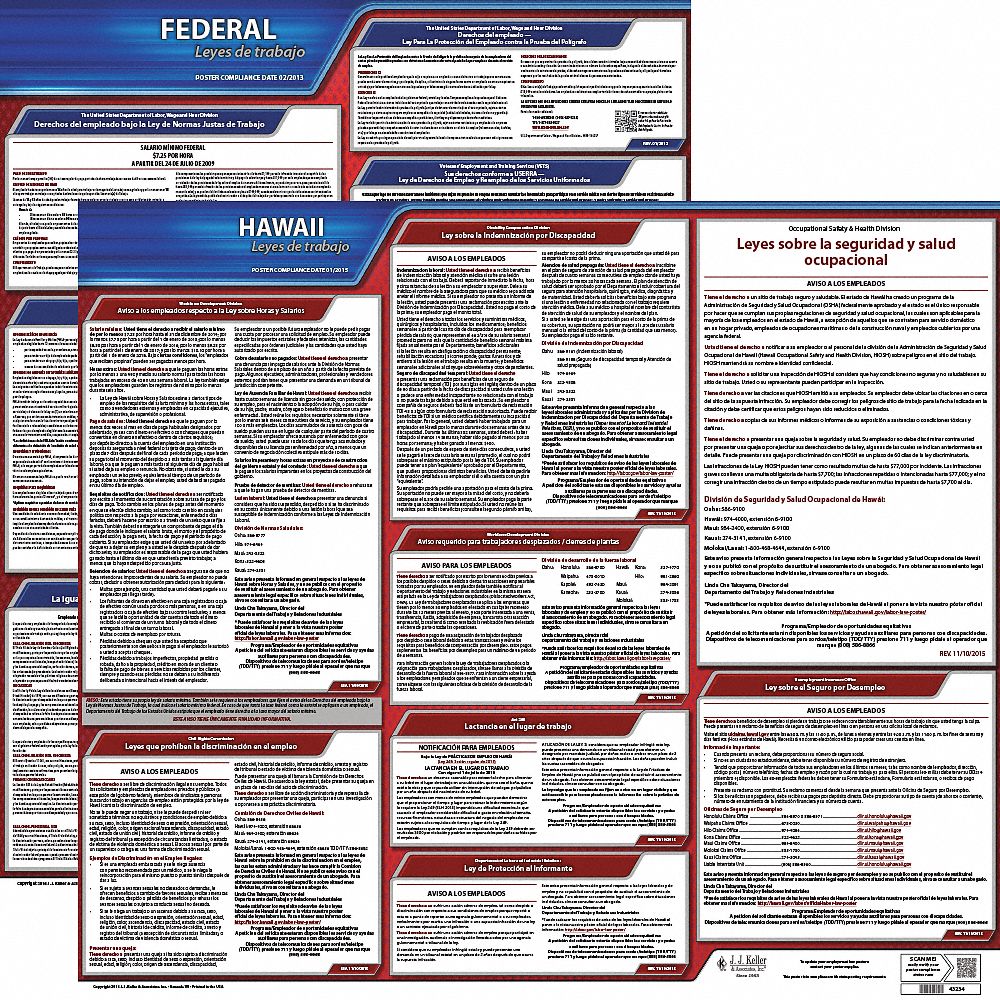 Labor Law Poster Kit: Federal and State Labor Law, HI, Spanish, Plastic, 27 in x 27 in