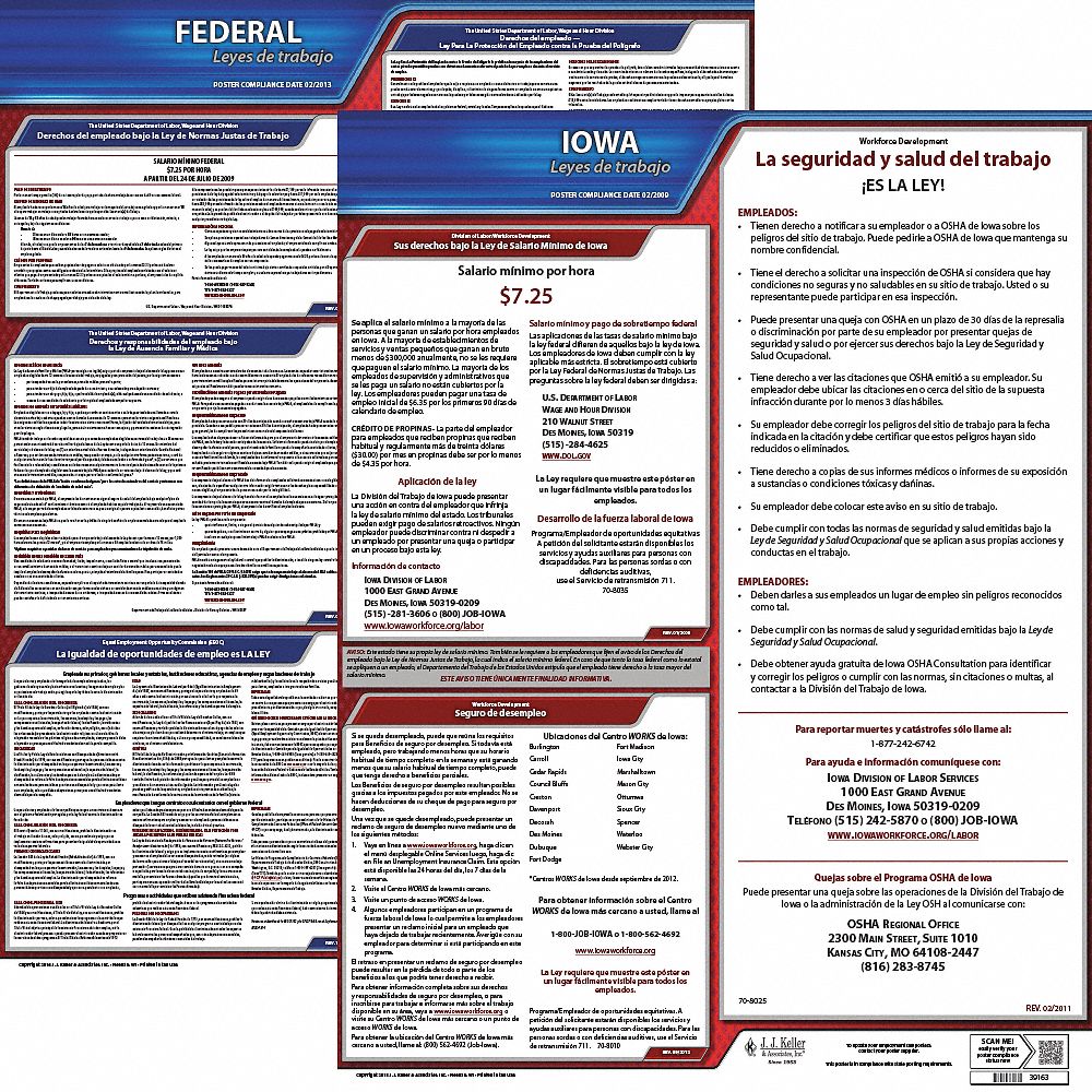 Labor Law Poster Kit: Federal and State Labor Law, IA, Spanish, Plastic, 19 in x 27 in