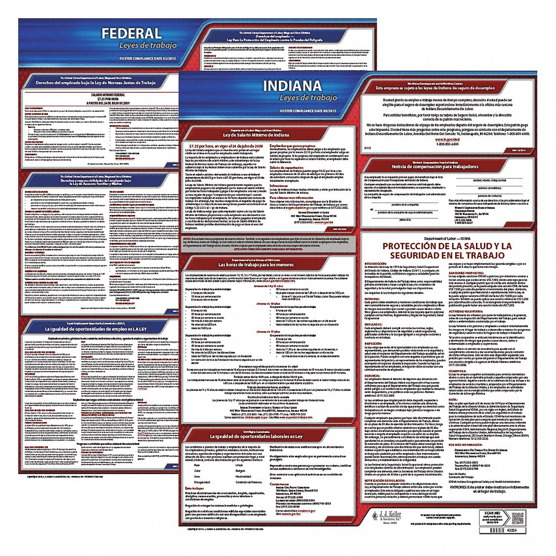 Labor Law Poster Set: IN, Spanish, Plastic, 27 in x 27 in, Federal and State Labor Law