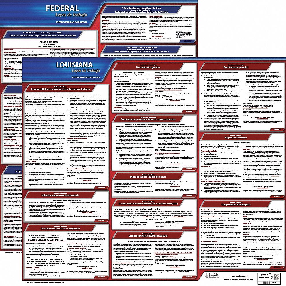 Labor Law Poster Kit: Federal and State Labor Law, LA, Spanish, Plastic, 27 in x 27 in