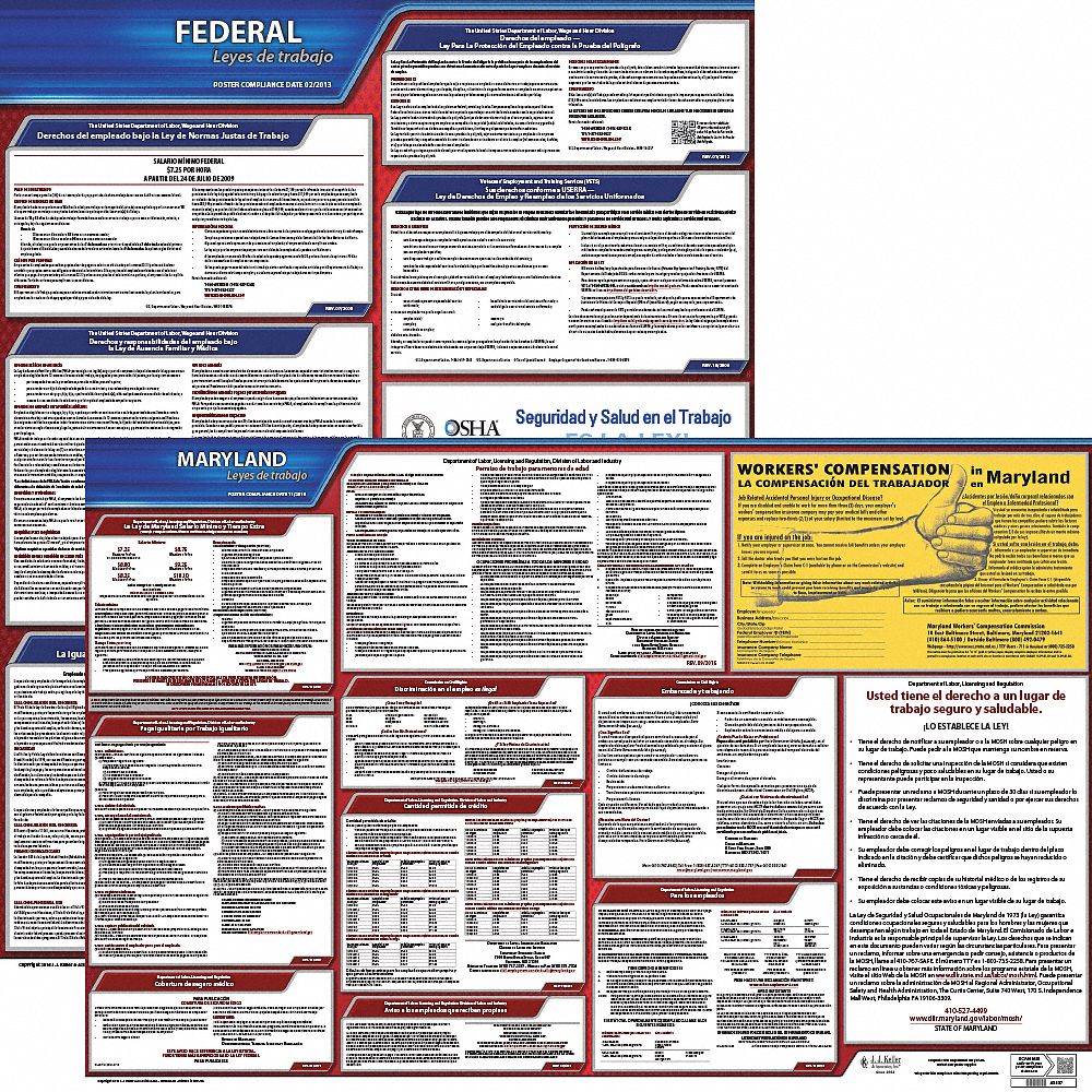 Labor Law Poster Kit: Federal and State Labor Law, MD, Spanish, Plastic, 27 in x 27 in
