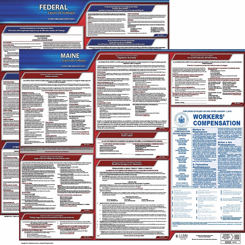 Labor Law Poster Kit: Federal and State Labor Law, ME, Spanish, Plastic, 27 in x 27 in