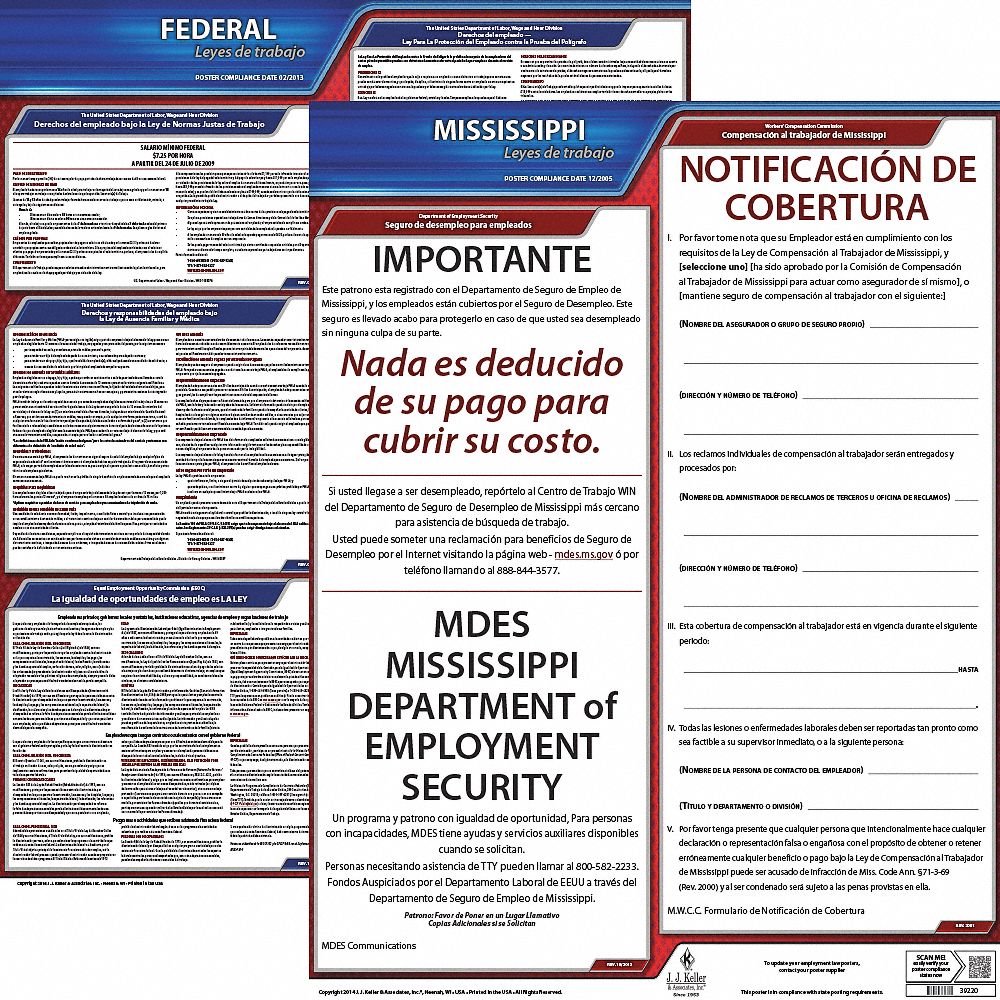 Labor Law Poster Kit: Federal and State Labor Law, MS, Spanish, Plastic, 19 in x 27 in