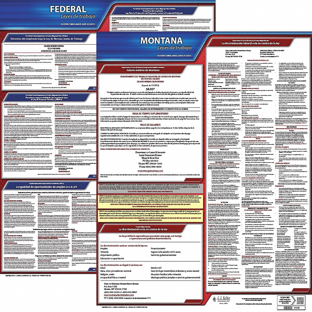 Labor Law Poster Kit: Federal and State Labor Law, MT, Spanish, Plastic, 19 in x 27 in