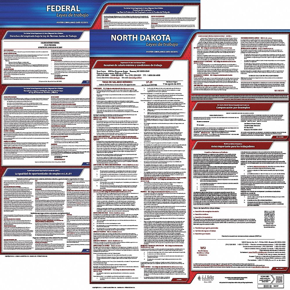 Labor Law Poster Kit: Federal and State Labor Law, ND, Spanish, Plastic, 19 in x 27 in
