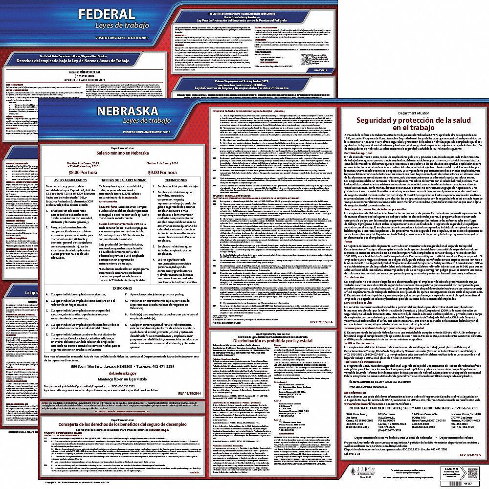 Labor Law Poster Kit: Federal and State Labor Law, NE, Spanish, Plastic, 27 in x 27 in