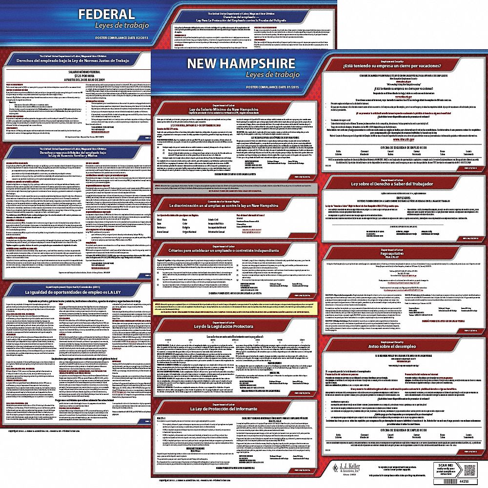 Labor Law Poster Kit: Federal and State Labor Law, NH, Spanish, Plastic, 27 in x 27 in