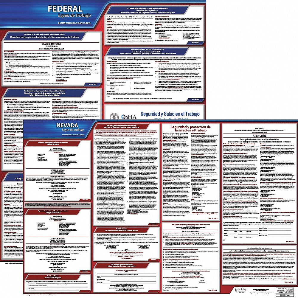 Labor Law Poster Kit: Federal and State Labor Law, NV, Spanish, Plastic, 27 in x 27 in