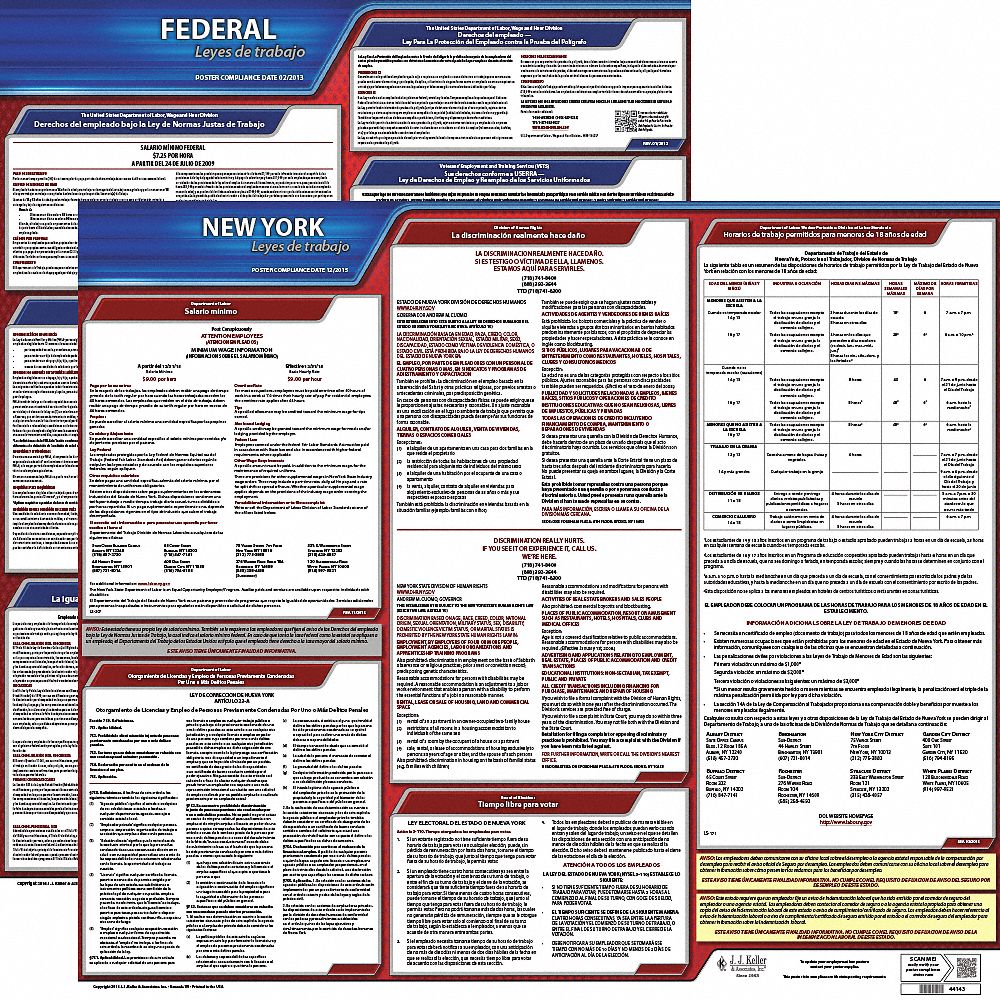 Labor Law Poster Kit: Federal and State Labor Law, NY, Spanish, Plastic, 27 in x 27 in