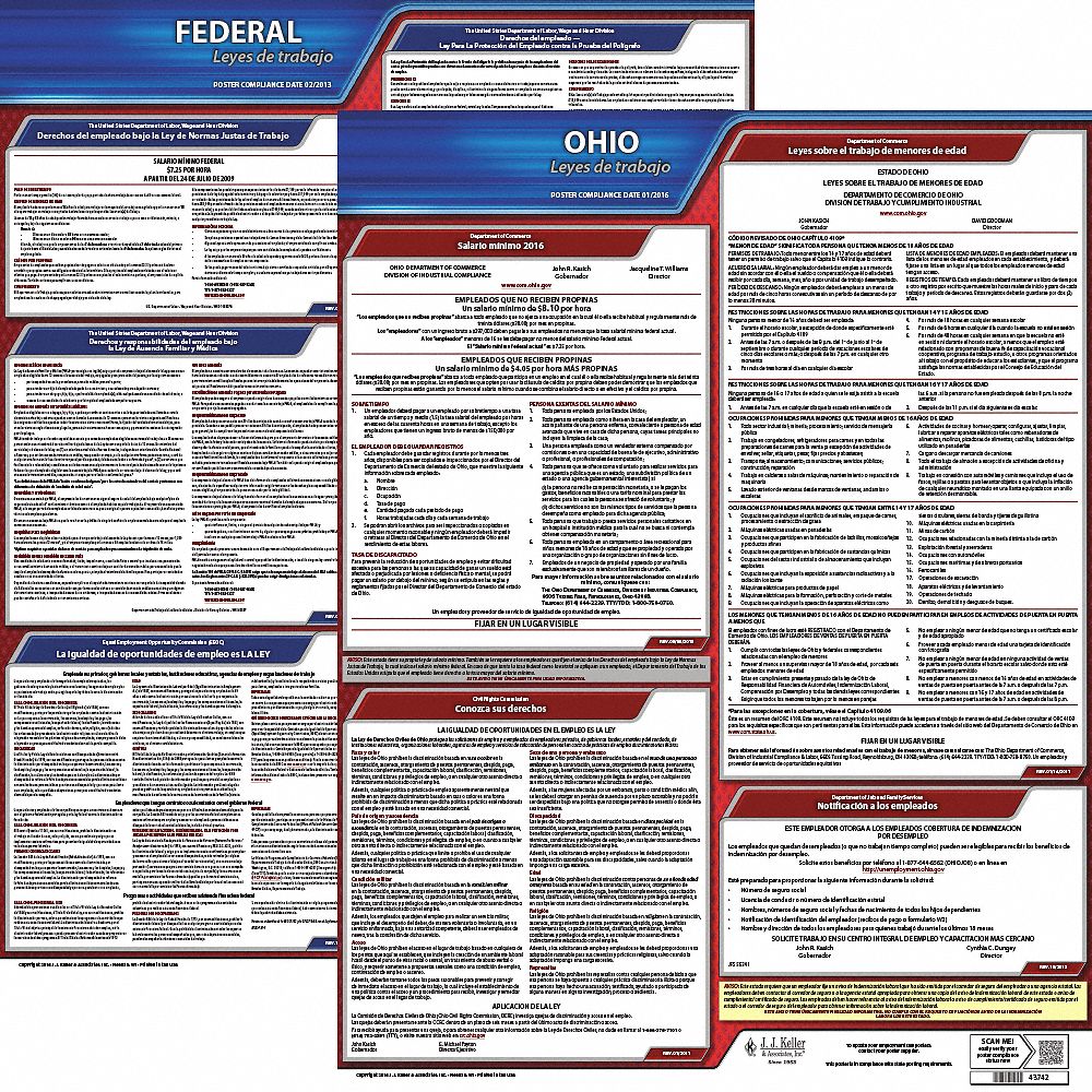 Labor Law Poster Kit: Federal and State Labor Law, OH, Spanish, Plastic, 19 in x 27 in
