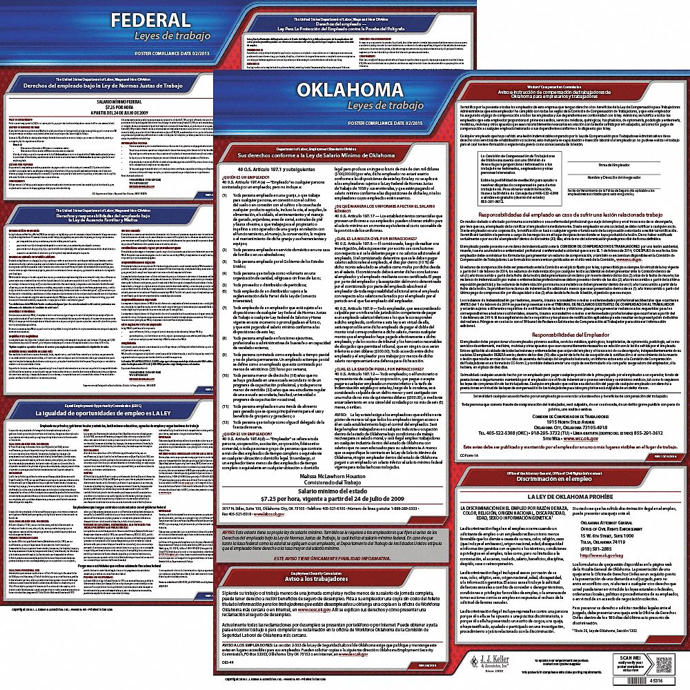Labor Law Poster Kit: Federal and State Labor Law, OK, Spanish, Plastic, 19 in x 27 in