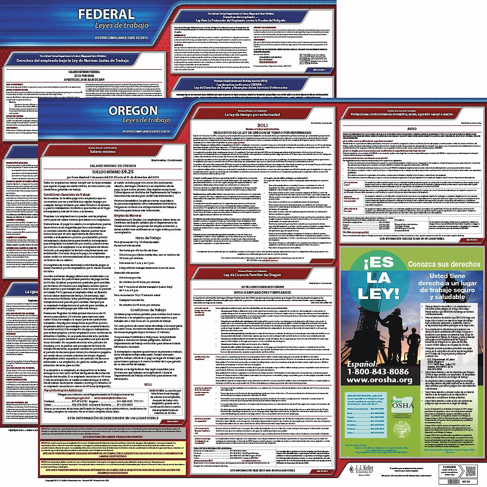 Labor Law Poster Kit: Federal and State Labor Law, OR, Spanish, Plastic, 19 in x 27 in