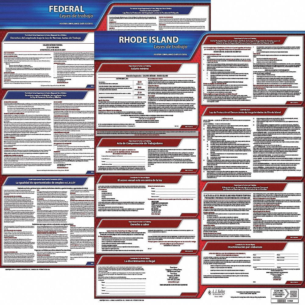 Labor Law Poster Kit: Federal and State Labor Law, RI, Spanish, Plastic, 19 in x 27 in