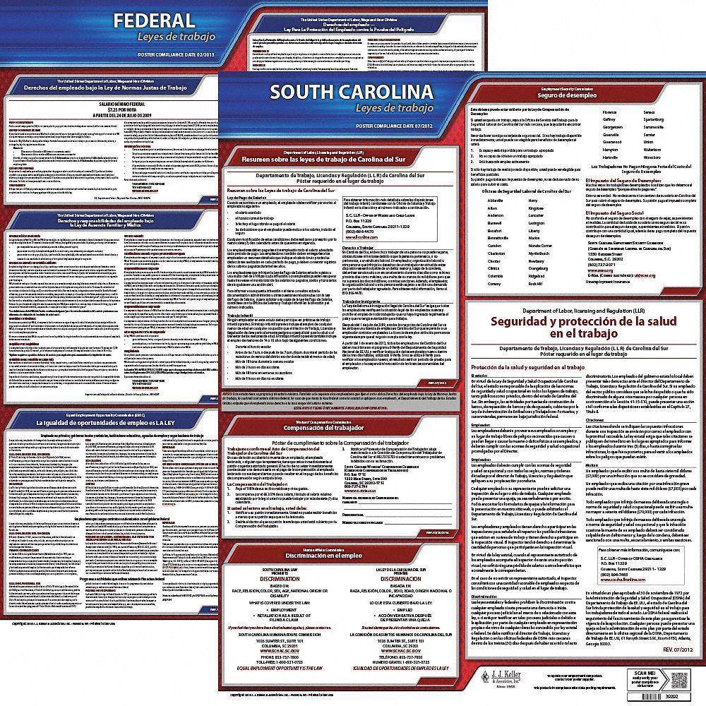 Labor Law Poster Kit: Federal and State Labor Law, SC, Spanish, Plastic, 19 in x 27 in