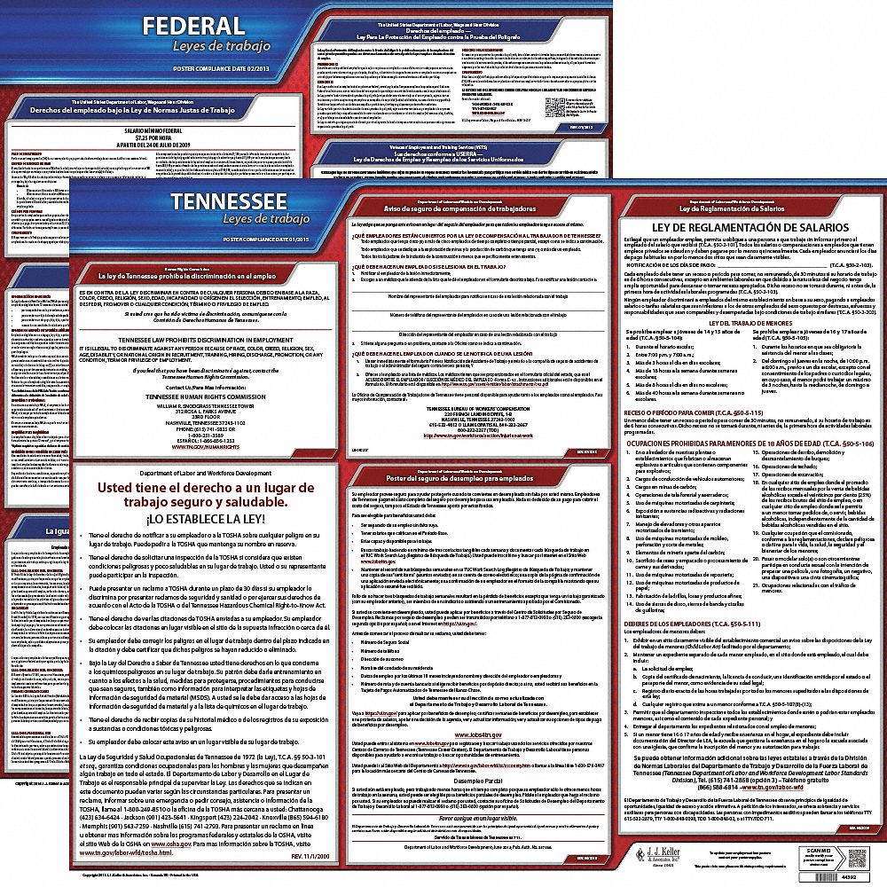 Labor Law Poster Kit: Federal and State Labor Law, TN, Spanish, Plastic, 27 in x 27 in