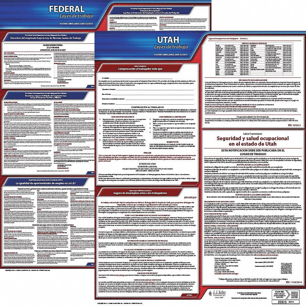 Labor Law Poster Kit: Federal and State Labor Law, UT, Spanish, Plastic, 19 in x 27 in