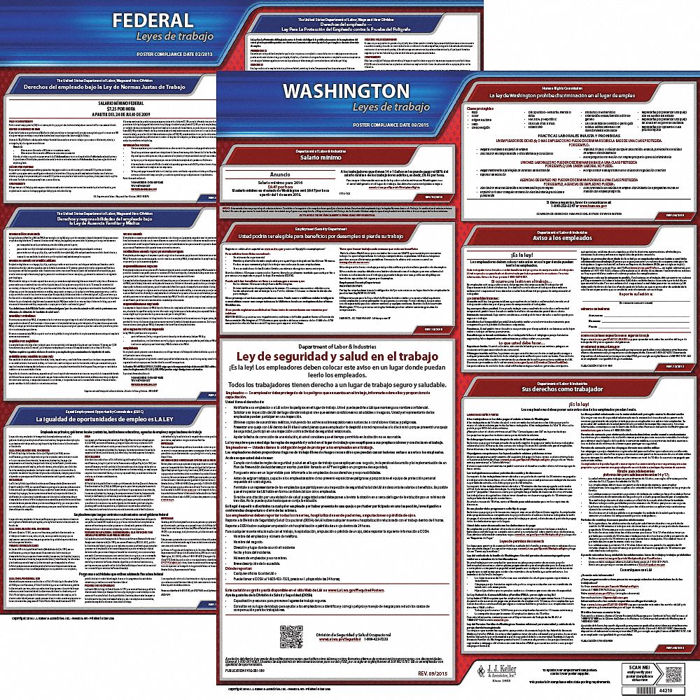 Labor Law Poster Kit: Federal and State Labor Law, WA, Spanish, Plastic, 19 in x 27 in
