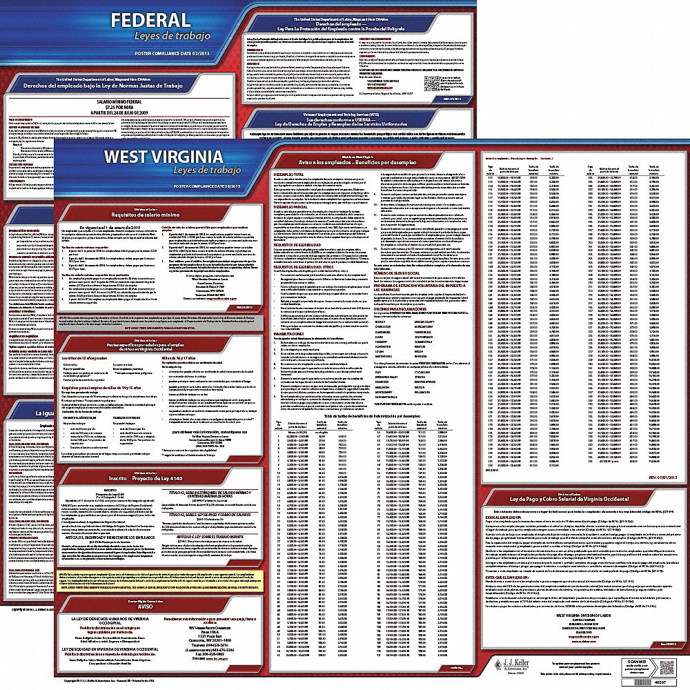 Labor Law Poster Kit: Federal and State Labor Law, WV, Spanish, Plastic, 19 in x 27 in