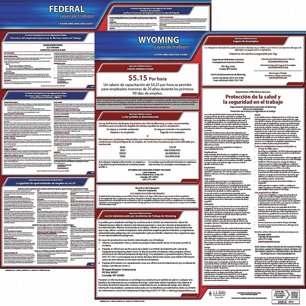Labor Law Poster Kit: Federal and State Labor Law, WY, Spanish, Plastic, 19 in x 27 in