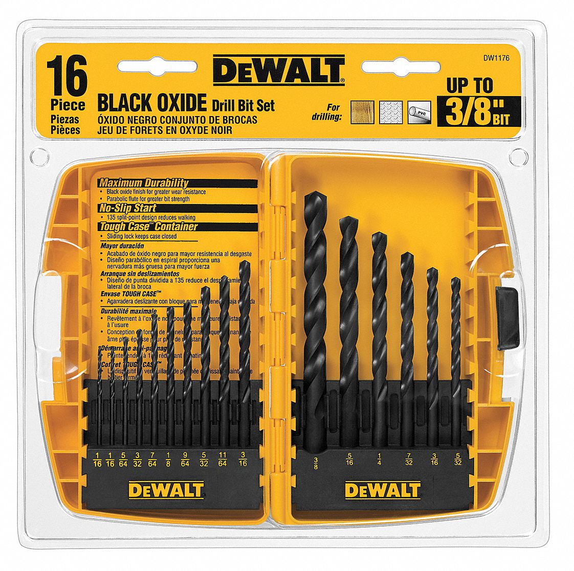 DEWALT Jobber Length Drill Set, 16pc, HSS 29EG21DW1176 Grainger