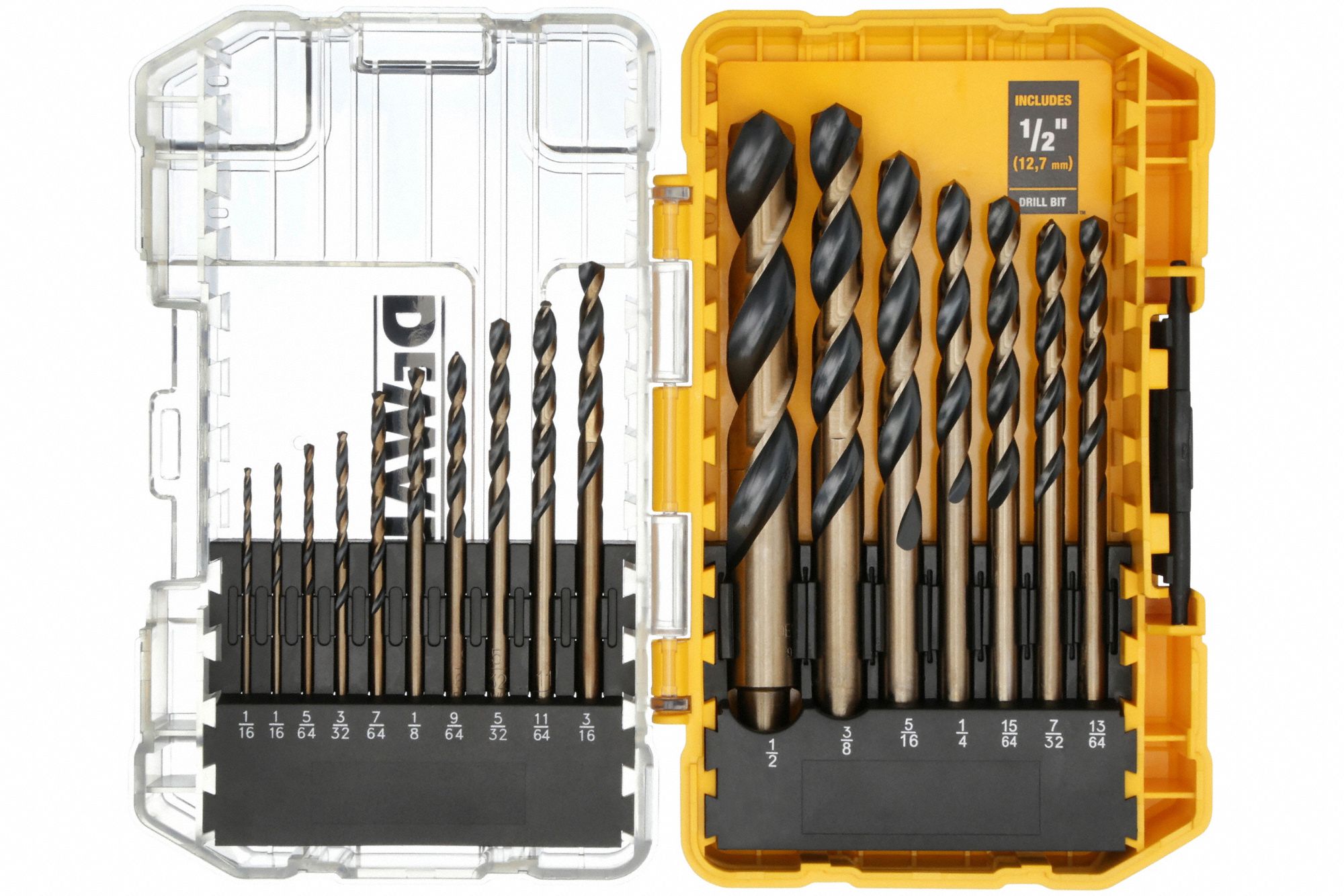 JOBBER LENGTH DRILL SET, 1/16 IN SMALLEST BIT, ½ IN LARGEST BIT, HSS