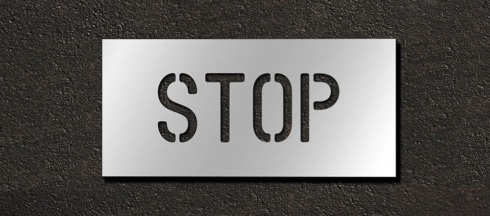 Individual Stencil: Stop, 0.063 in Thick, 10 in Overall Ht, 17 in Overall Wd, Highway Gothic