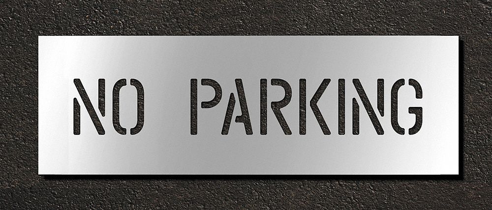 Individual Stencil: No Parking, 0.063 in Thick, 10 in Overall Ht, 31 in Overall Wd, Highway Gothic