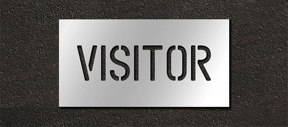 Individual Stencil: Visitor, 0.063 in Thick, 10 in Overall Ht, 21 in Overall Wd, Highway Gothic