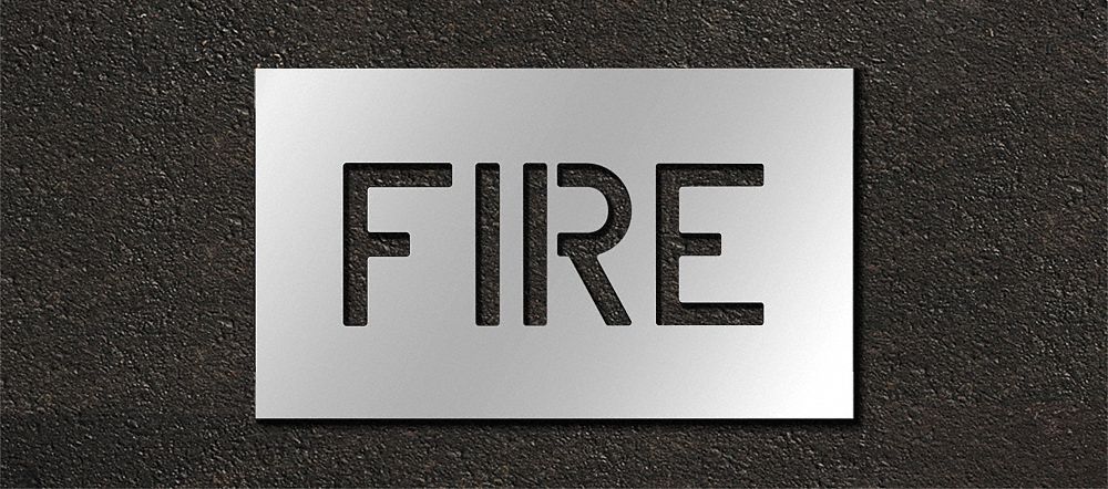 Individual Stencil: Fire, 0.063 in Thick, 12 in Overall Ht, 22 in Overall Wd, Highway Gothic