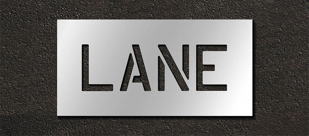 Individual Stencil: Lane, 0.063 in Thick, 12 in Overall Ht, 25 in Overall Wd, Highway Gothic
