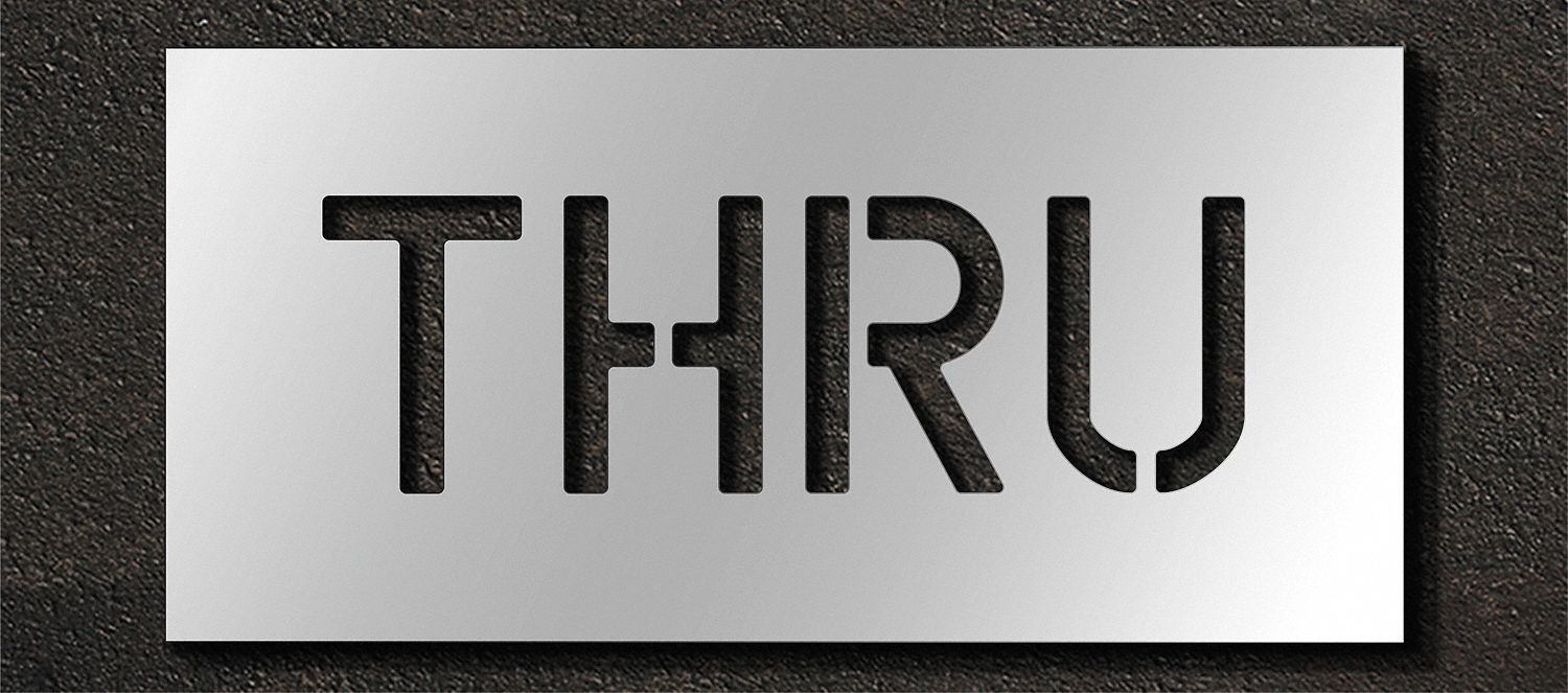 Individual Stencil: Thru, 0.063 in Thick, 12 in Overall Ht, 25 in Overall Wd, Highway Gothic