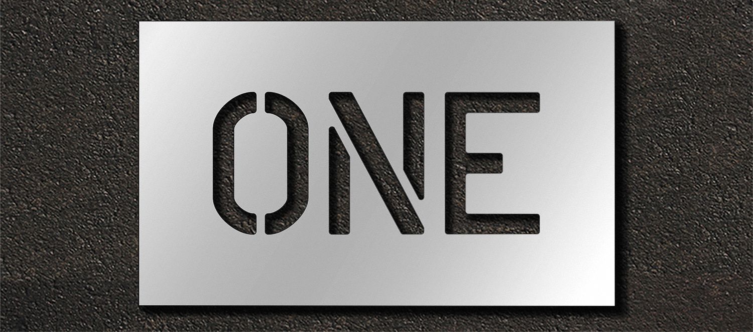 Individual Stencil: One, 0.063 in Thick, 12 in Overall Ht, 20 in Overall Wd, Highway Gothic, Message