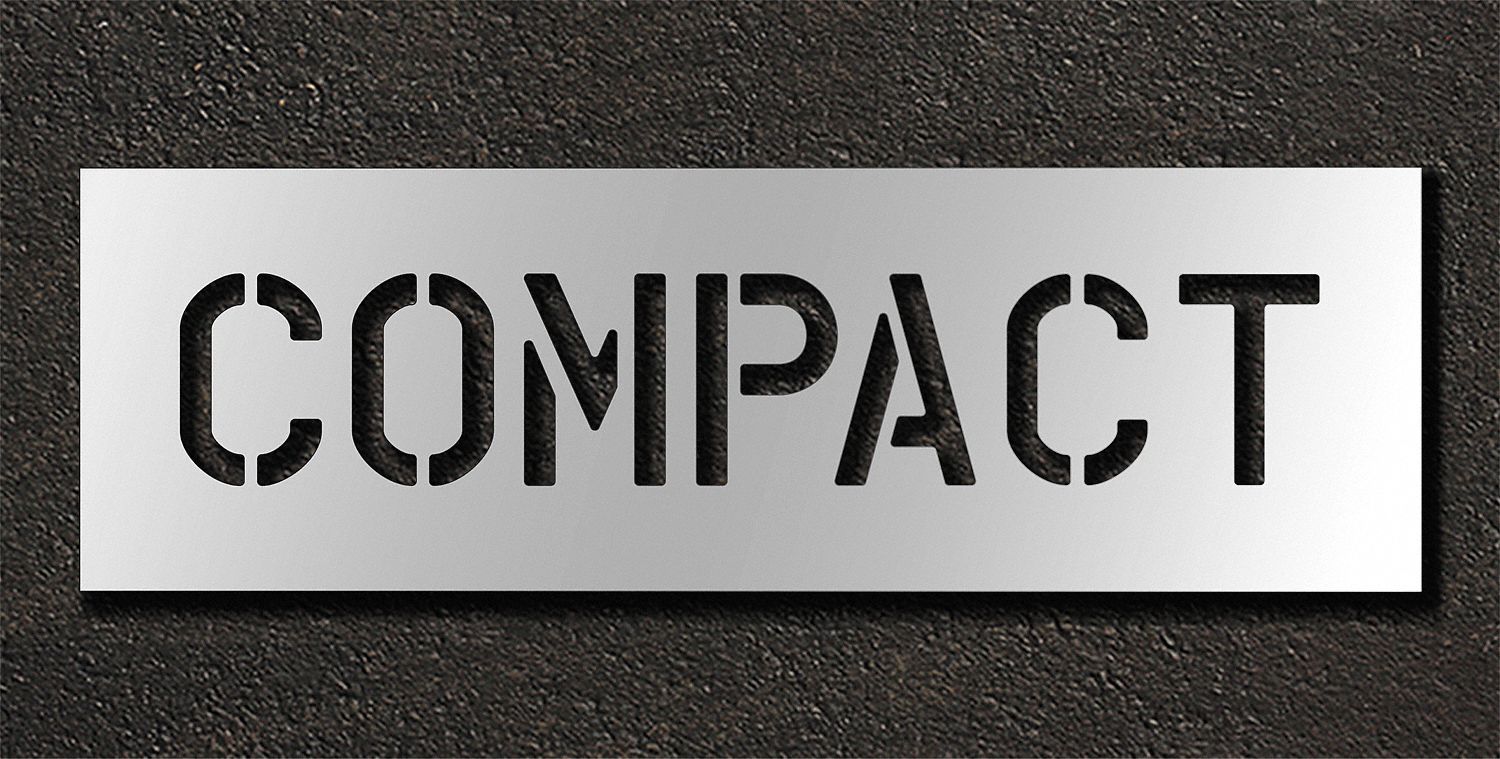 Individual Stencil: Compact, 0.063 in Thick, 12 in Overall Ht, 38 in Overall Wd, Highway Gothic
