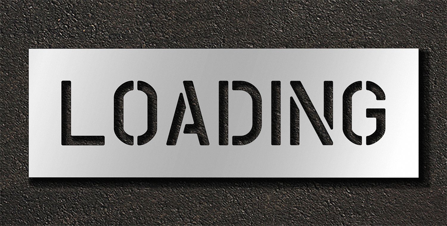 Individual Stencil: Loading, 0.063 in Thick, 12 in Overall Ht, 38 in Overall Wd, Highway Gothic