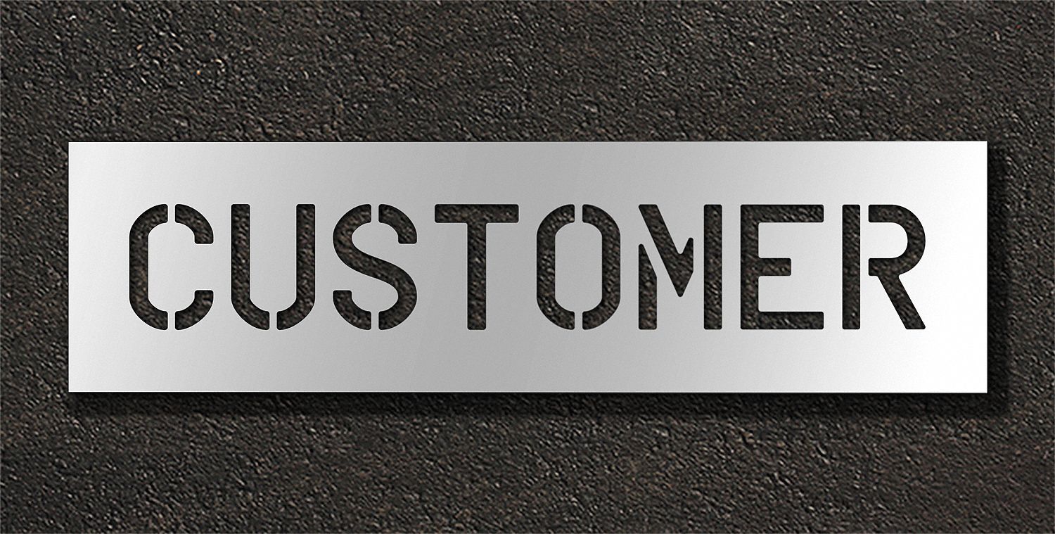 Individual Stencil: Customer, 0.063 in Thick, 12 in Overall Ht, 44 in Overall Wd, Highway Gothic