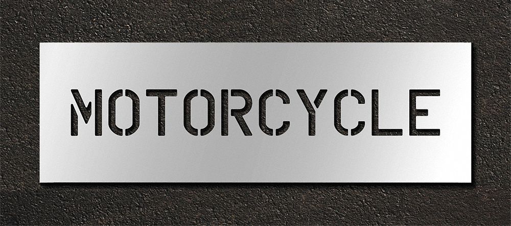 Individual Stencil: Motorcycle, 0.063 in Thick, 12 in Overall Ht, 54 in Overall Wd, Highway Gothic