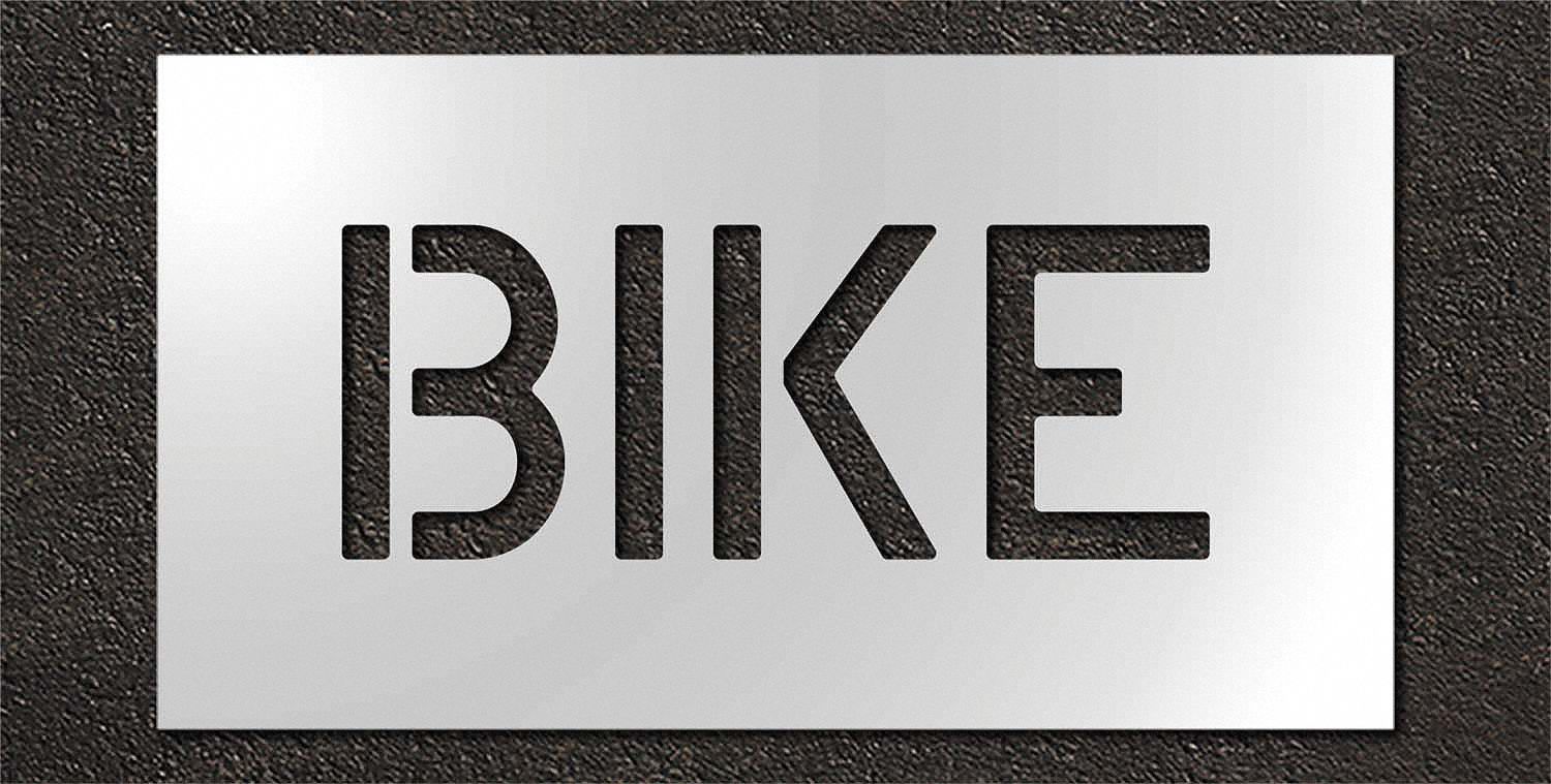 Individual Stencil: Bike, 0.063 in Thick, 12 in Overall Ht, 25 in Overall Wd, Highway Gothic