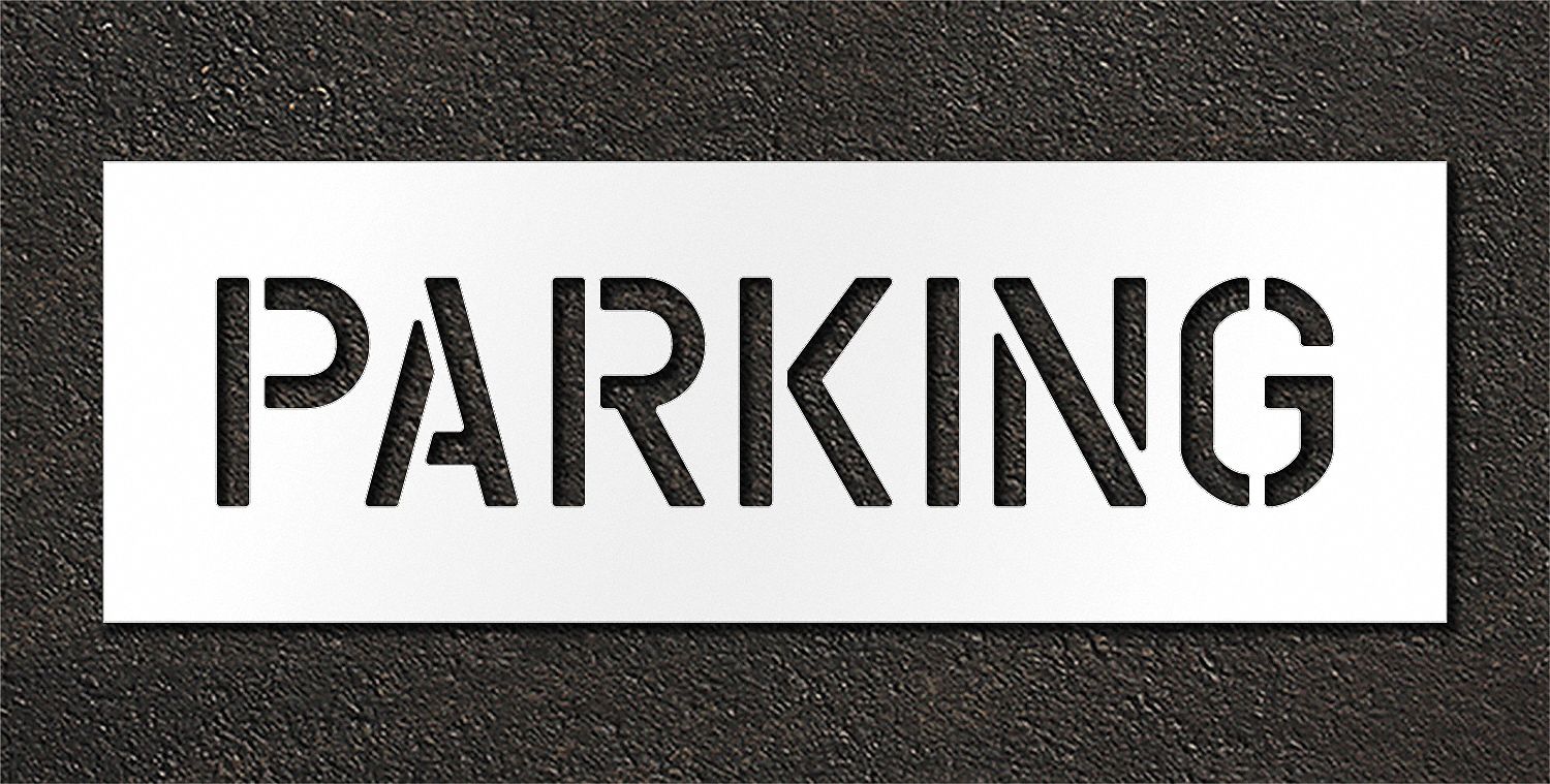 Individual Stencil: Parking, 0.063 in Thick, 12 in Overall Ht, 38 in Overall Wd, Highway Gothic
