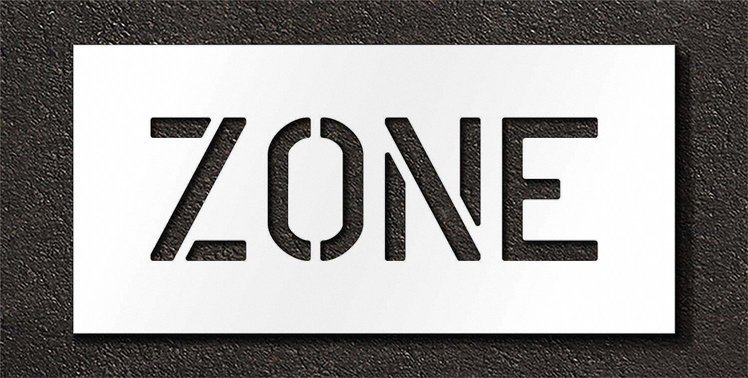 Individual Stencil: Zone, 0.063 in Thick, 12 in Overall Ht, 25 in Overall Wd, Highway Gothic