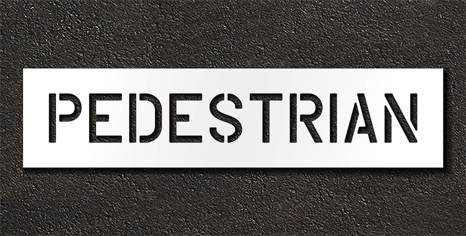 Individual Stencil: Pedestrian, 0.063 in Thick, 12 in Overall Ht, 51 in Overall Wd, Highway Gothic