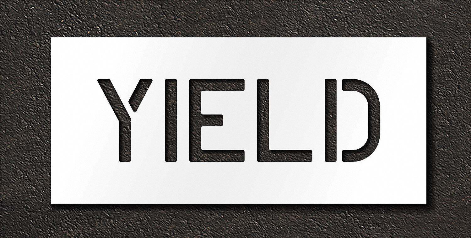 Individual Stencil: Yield, 0.063 in Thick, 12 in Overall Ht, 30 in Overall Wd, Highway Gothic