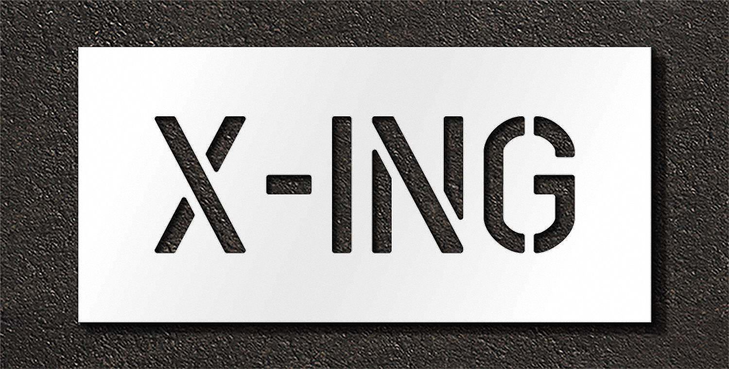 Individual Stencil: X-Ing, 0.063 in Thick, 12 in Overall Ht, 30 in Overall Wd, Highway Gothic