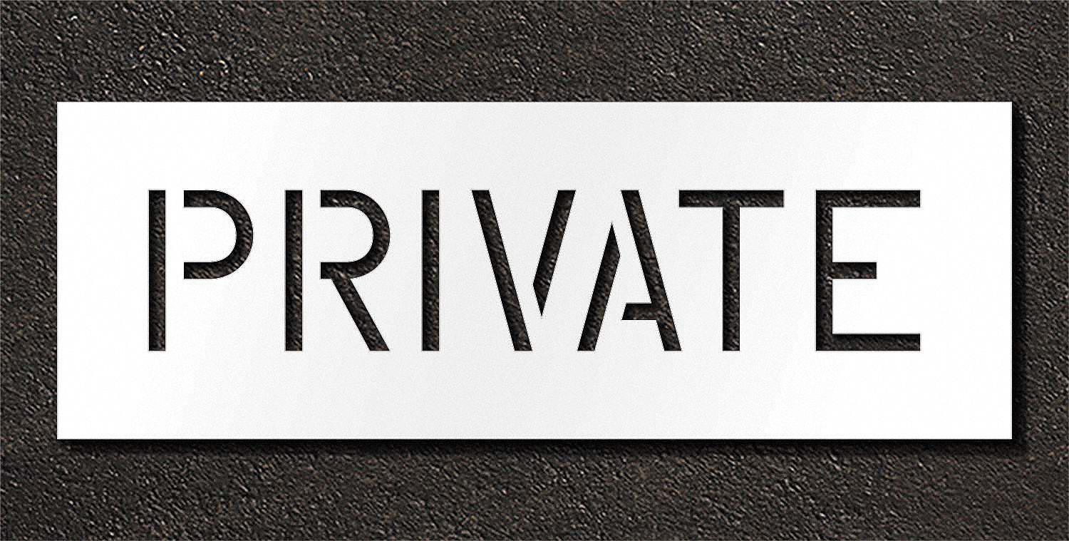 Individual Stencil: Private, 0.063 in Thick, 12 in Overall Ht, 38 in Overall Wd, Highway Gothic