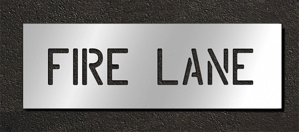 Individual Stencil: Fire Lane, 0.063 in Thick, 12 in Overall Ht, 44 in Overall Wd, Highway Gothic